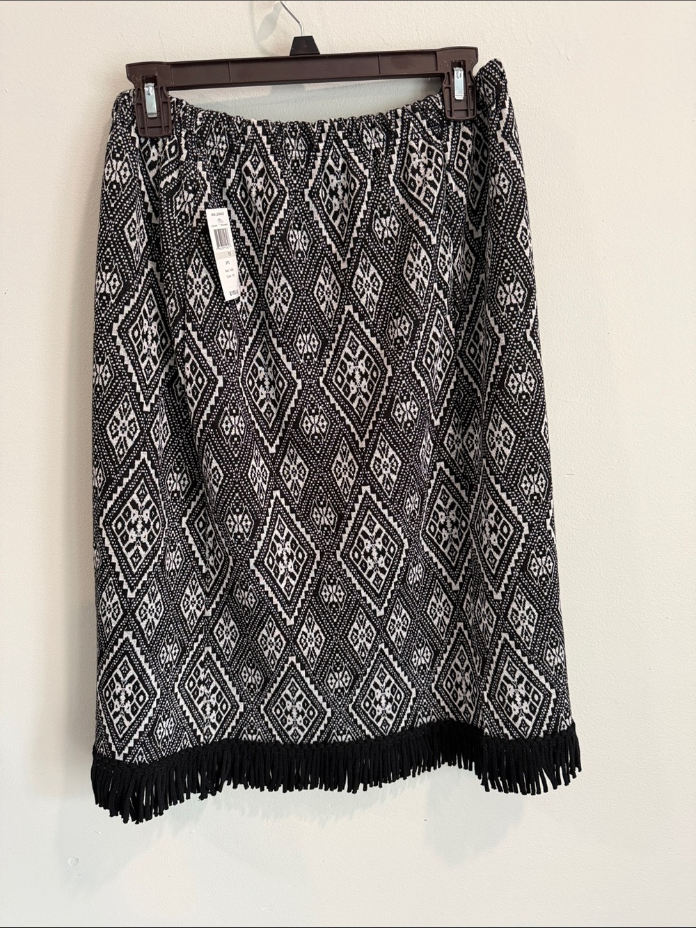 Nina Leonard Black & White Geometric Fringe Midi Skirt - Picture 2 of 9